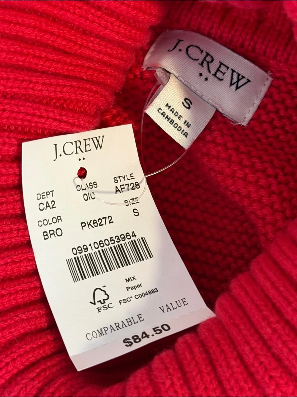 NWT! J. Crew Bright Rose Cotton & Merino Wool Turtleneck Sweater. Size Small.